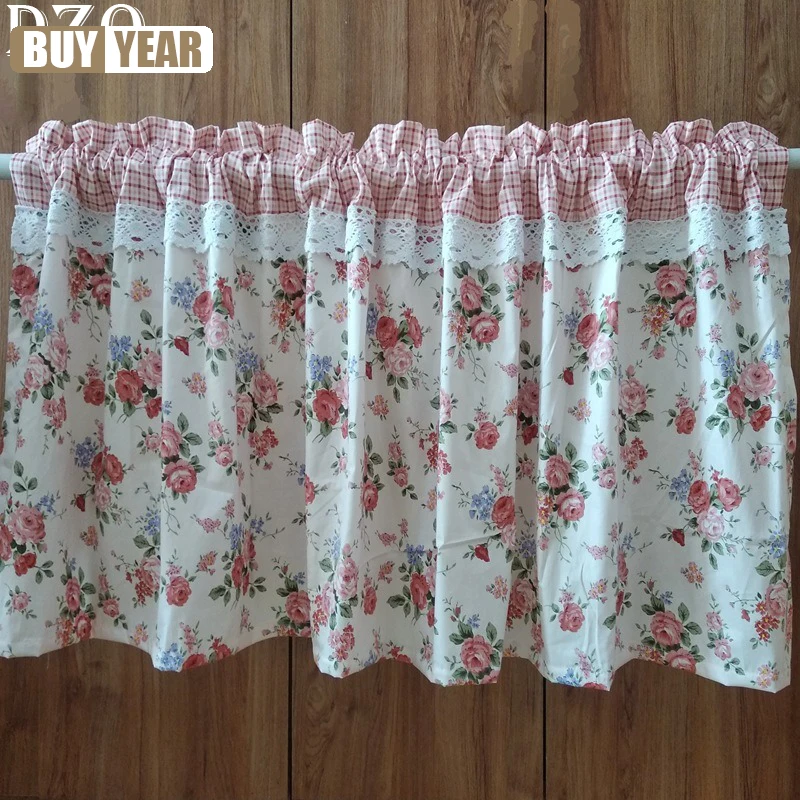 

Korean Flowers Cotton Short Curtains Cloth For Living Room Japanese Pastoral Lace Half Curtains For Kitchen #A568