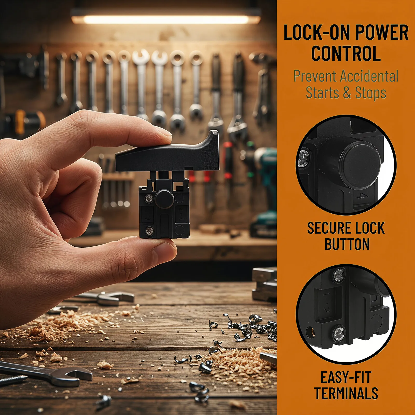 Universal Locking Trigger Switch for Electric Chainsaw Handheld Saw Repair Replacement Ergonomic Safety Switch Compact Tool