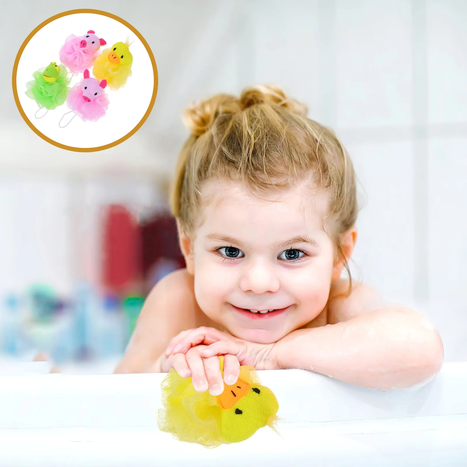 

4pcs Cartoon Bath Ball Animal Accessories Soft Sponge Flower Puff for Kids Toddler Baby Shower Foam Clean Body Skin