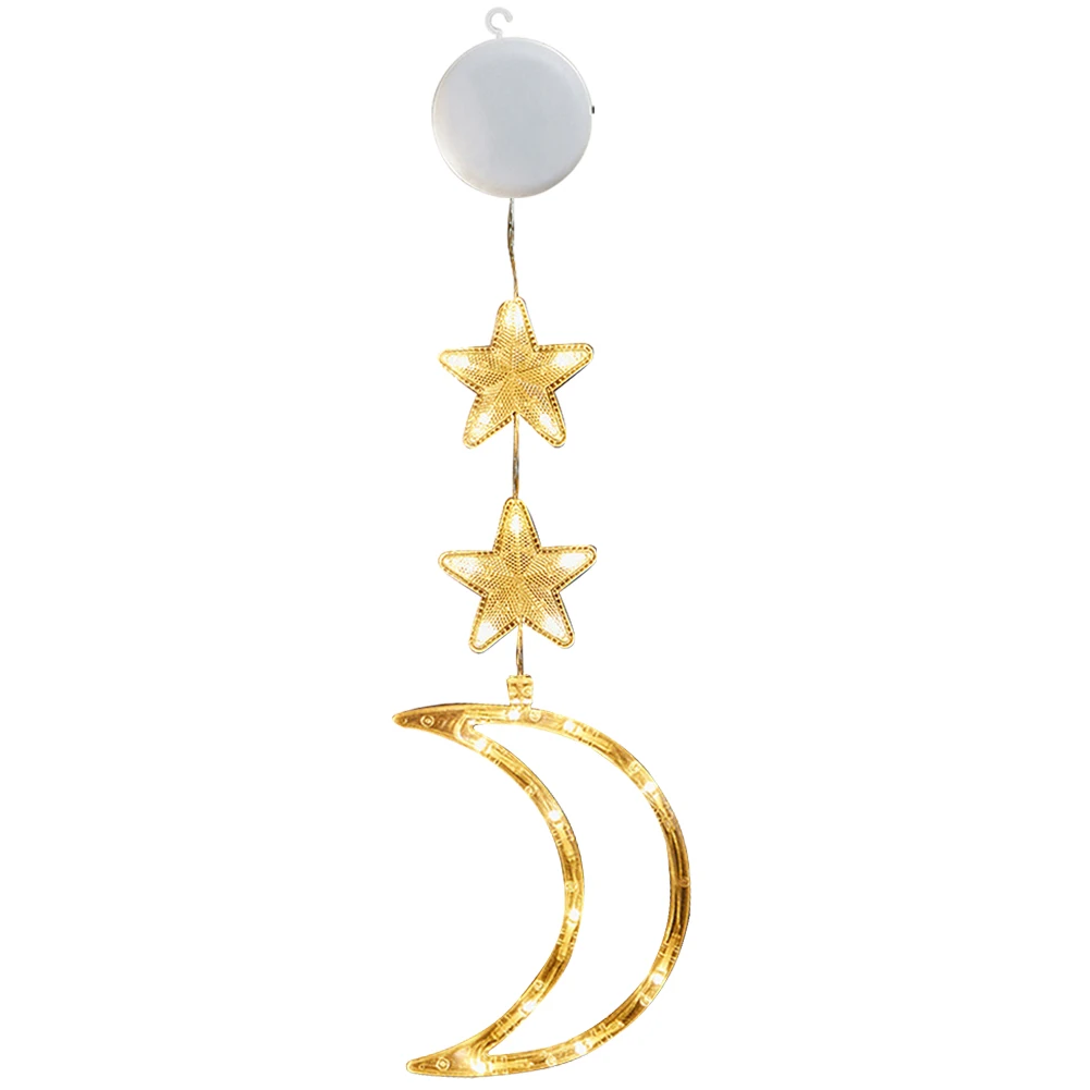 Luz LED colgante de ventana con forma de estrella y Luna, 3 uds., con ventosa, colgante decorativo, telón de fondo, cadena de luces para decoración de Año Nuevo
