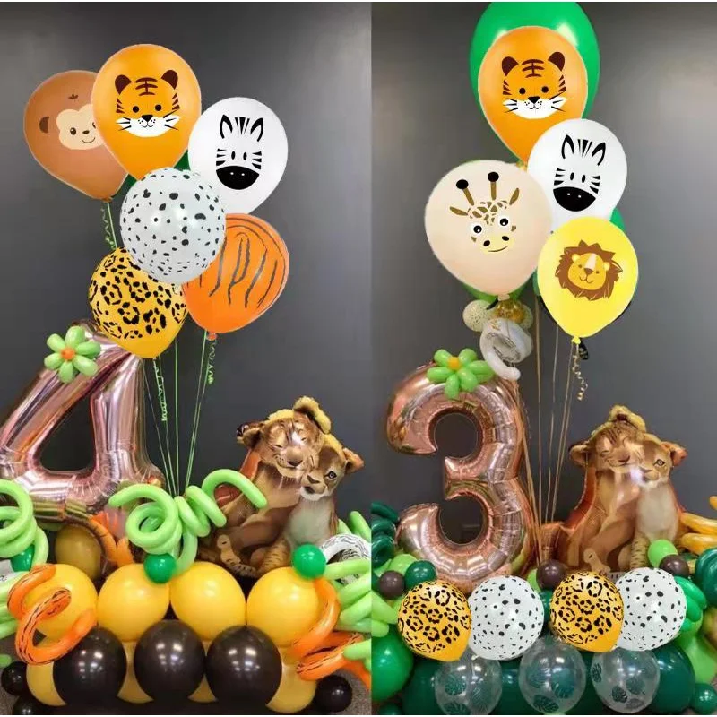 مجموعة بالونات من اللاتكس على شكل حيوانات الغابة مكونة من 10 قطع لتزيين حفلات أعياد الميلاد في الغابة