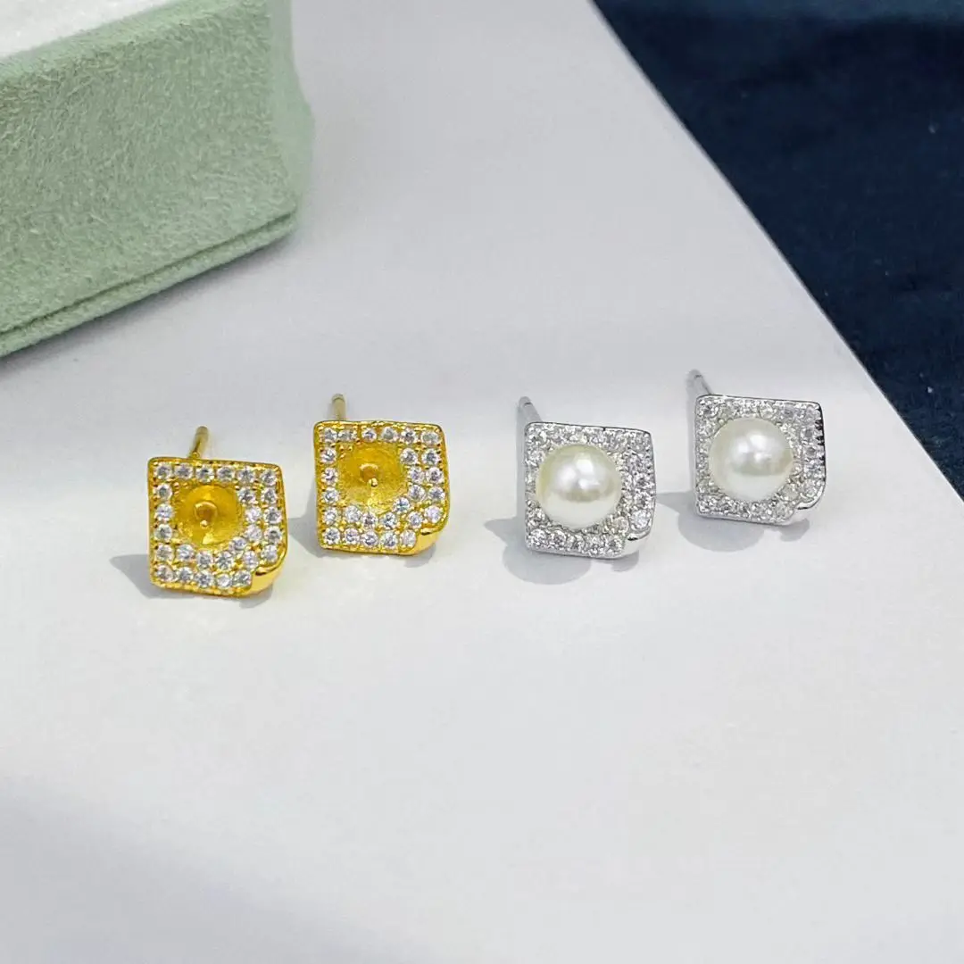 Wholesale S925 Sterling Silver Earrings Mount Findings Settings Base Mounting Parts Accessory for 4-5mm Pearls 5 pairs/lot