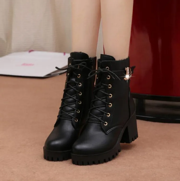 Hot Sale 2022 Women Boots Lace Up Flat Biker Wine Red Boots Shoes Buckle Woman Botas Women Boots