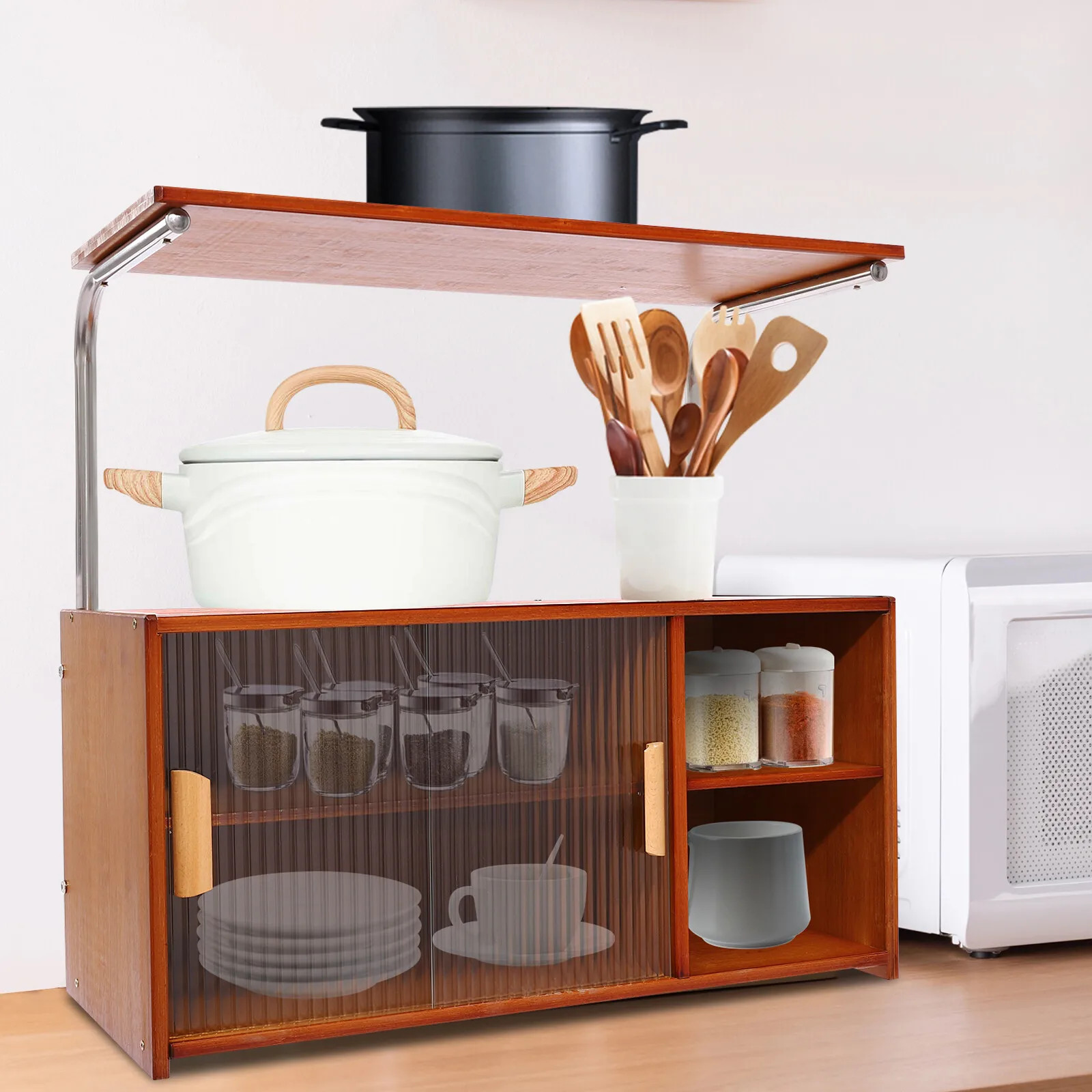 

Storage Cabinet with Sliding Glass Doors 26.4*11.8*24.4in Pantry Cabinet Kitchen Microwave Stand