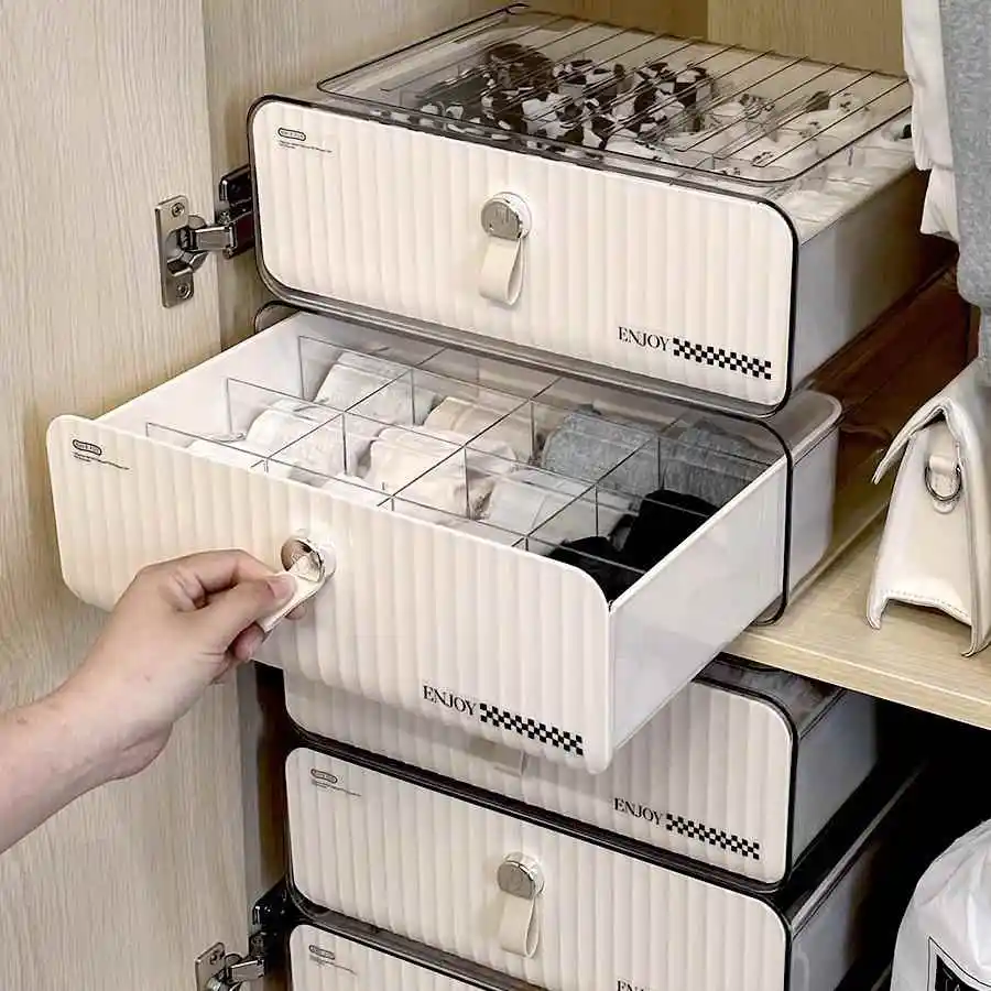 

Three-in-One Drawers Style Underwear Socks Bra Organizer Box Home Dormitory Wardrobe Plastic Storage Box Simple Design