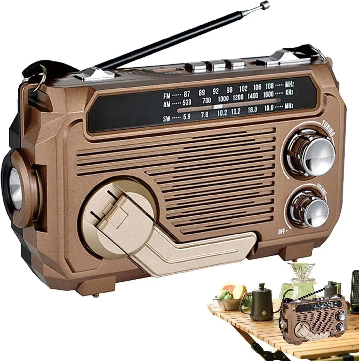 راديو محمول ريترو يعمل بالطاقة الشمسية قابل لإعادة الشحن AM/FM/SW استقبال خارجي سماعة لاسلكية تعمل بالبلوتوث مكبرات صوت راديو بصوت عالٍ مع مصباح يدوي