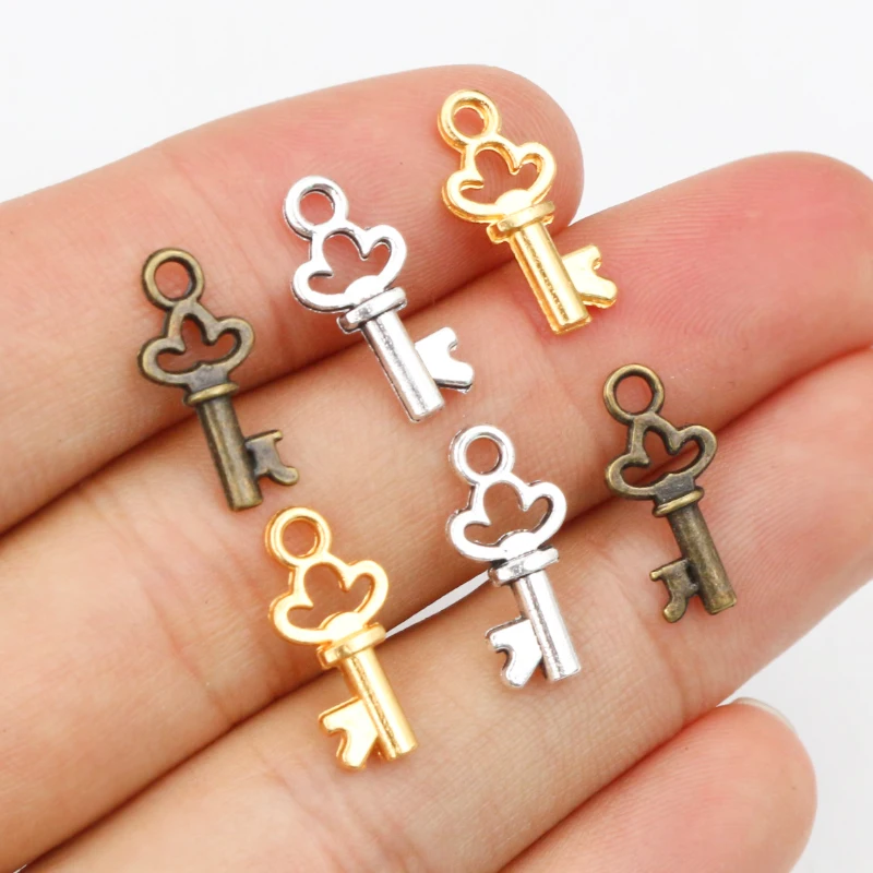 50pcs 17x7mm Antique Bronze Gold Silver Plated Key Handmade Charms Pendant DIY for Bracelet Necklace Jewelry Making