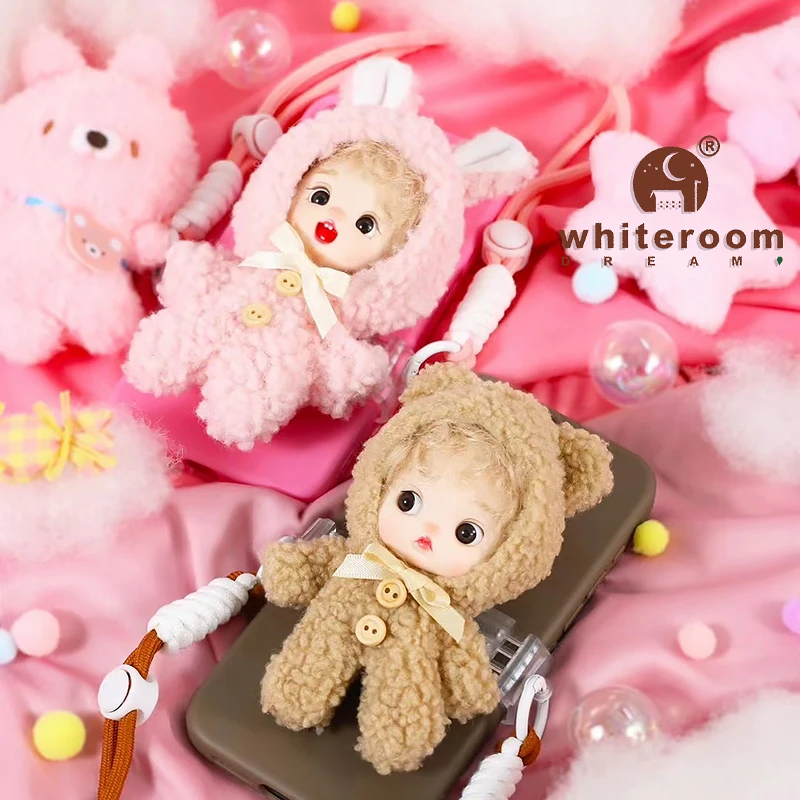 미니 베이비 BJD 인형 휴대 가방 11cm 13cm 귀여운 폰 스트랩 포함 여자아이 인형 액세서리 아플리케 클립 인형 애호가 선물 장난감