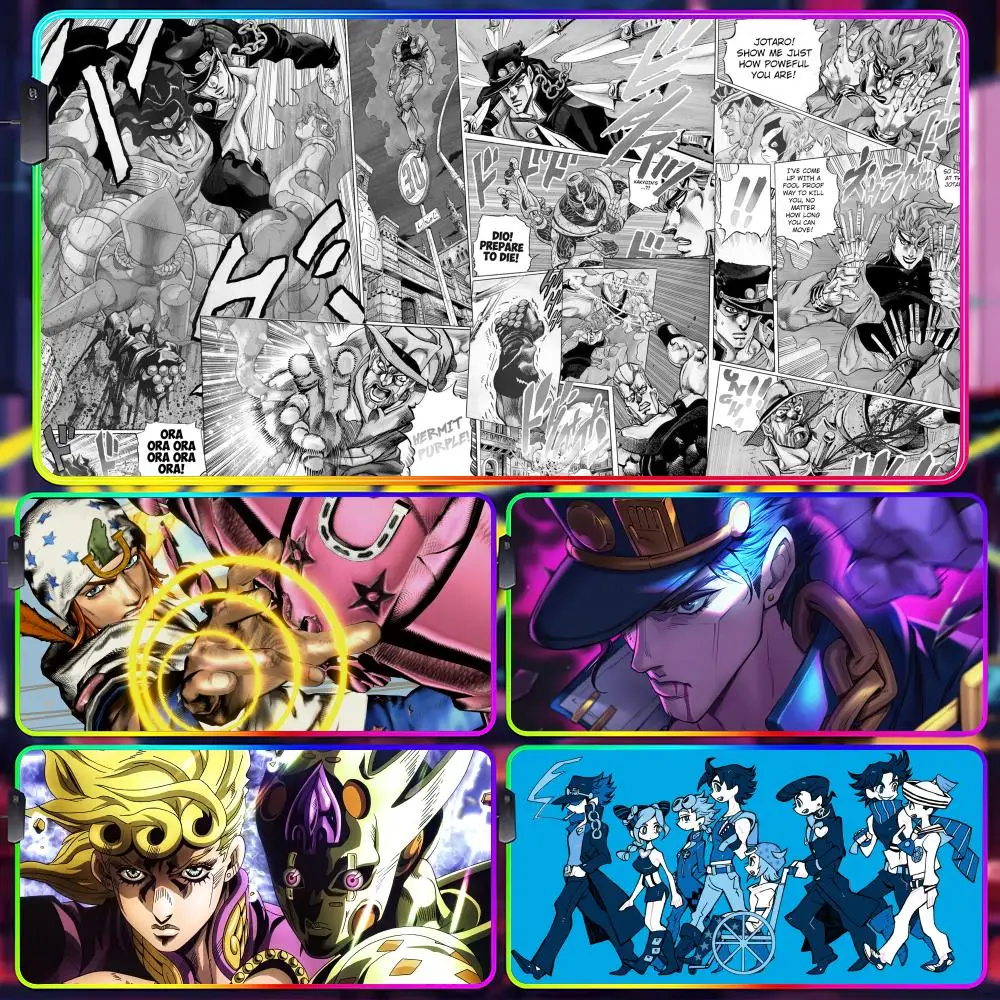 HD J-Jojo B-Bizarre A-Adventure Mouse Pad Gamer Luminescence Led Mouse Pad Gaming Table Rgb Deskmat Keyboard Pc Mousepad