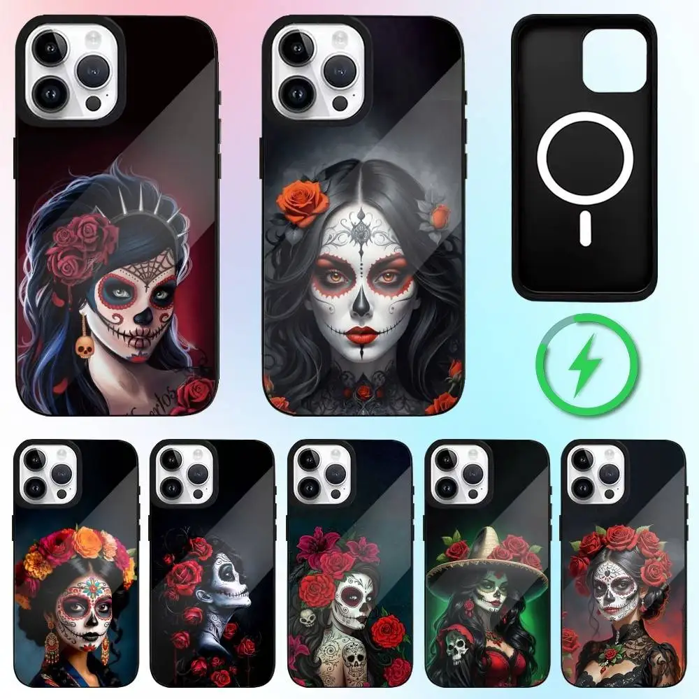 

C-Catrina S-Skull G-Girl M-Mexican Phone Case For iPhone17,16,15,14,13,12,11 Plus,Pro Max Magnetic Magsafe Wireless Charging
