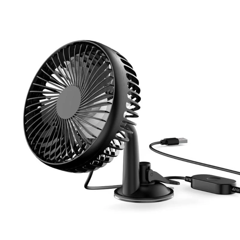 12V Car Cooling Fan Office Desk Vehicle 360 Rotatable USB Fan With Suction Cup