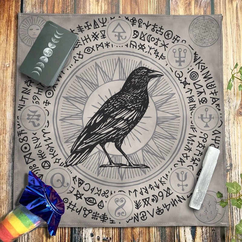 Altar Cloth Pagan Spirituality Witchcraft Astrology Oracle Card Mat Crow Dragonfly Butterfly Magical Runes Tarot Tablecloth