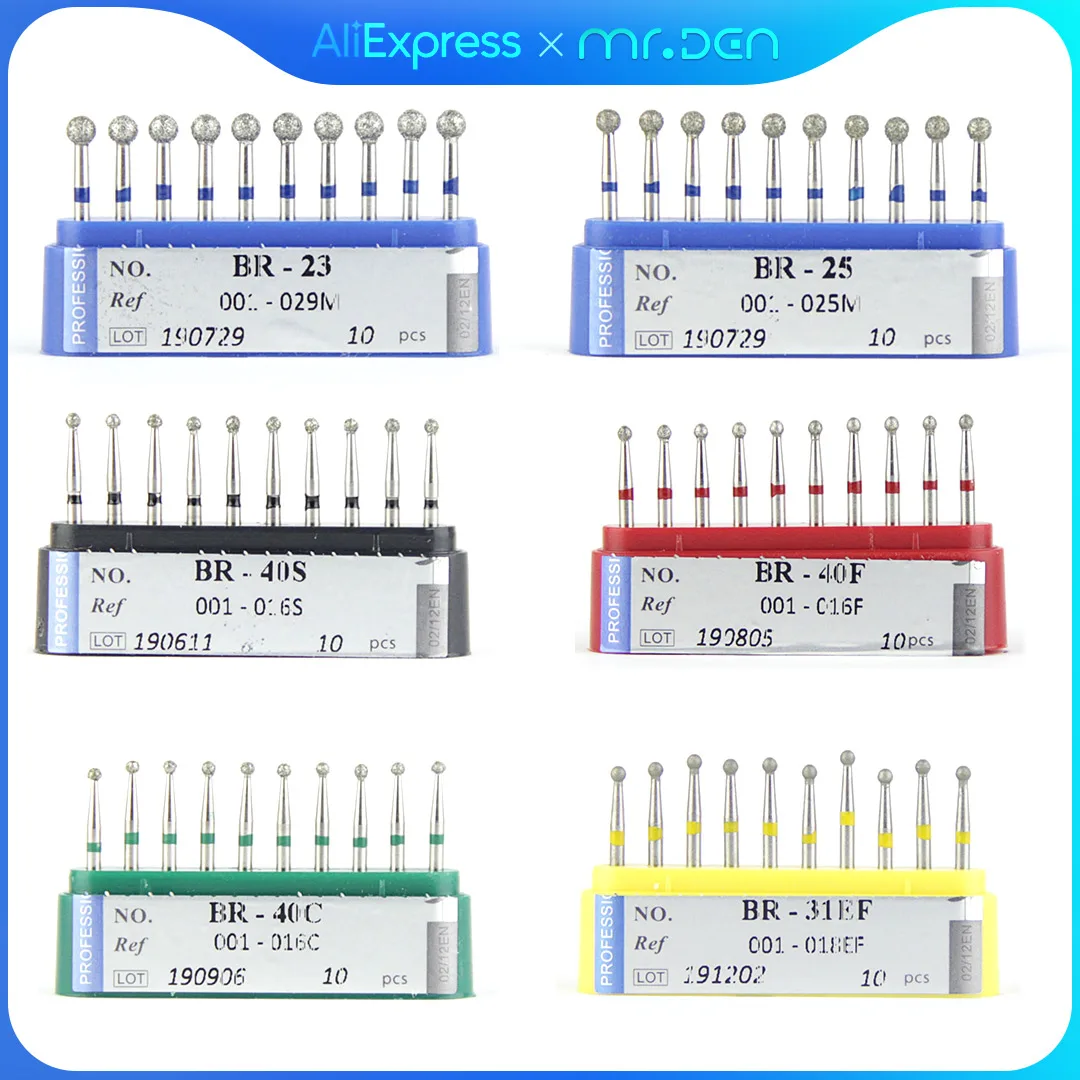 10pcs Diamond Burs of Ball Shape Dressings Restorations Orthodontics Root Canal Treatment of Concave or Curved Parts of Teeth