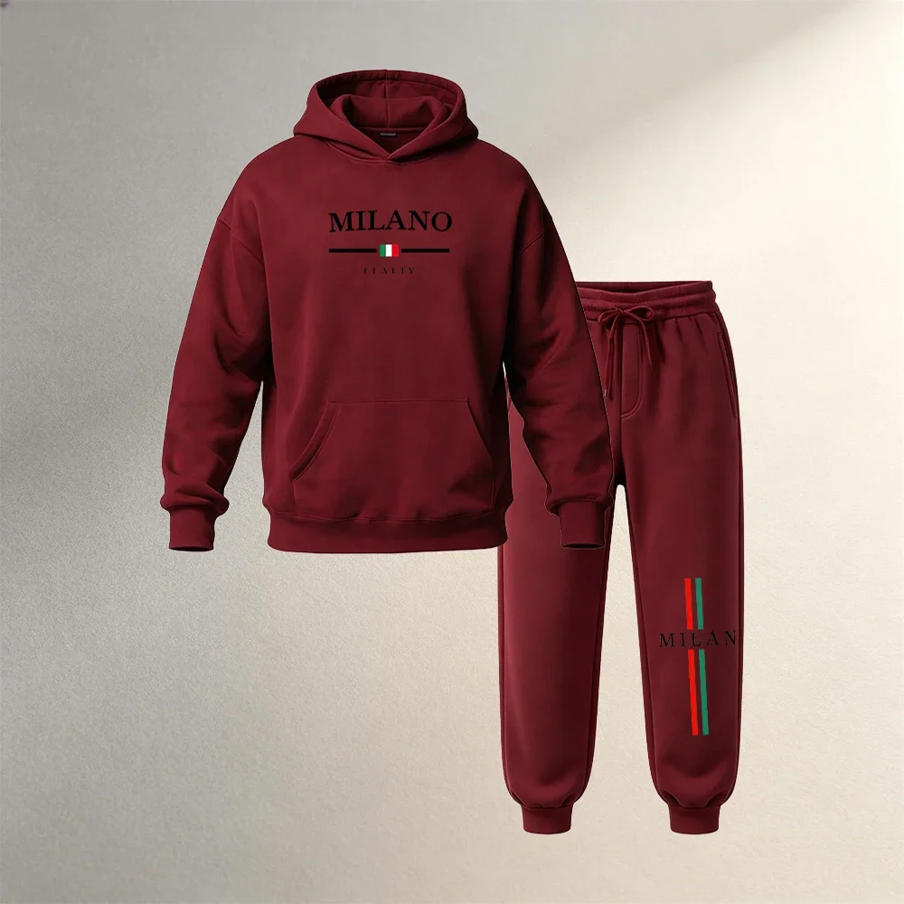 Men's Clothing Hoodies Sets 2Pcs Autumn Winter Men Sport Casual Sweatshirt Set Warm Pullover + Jogger Pants Fashion Running Suit view 4