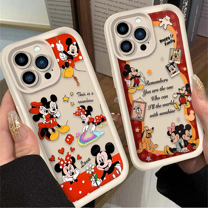 Disney Mickey Minnie Rainbow Silicone Case For iPhone 15 16 14 13 12 11 Pro Max X XS X S Max XR SE 2020 8 7 Plus Printing Cover