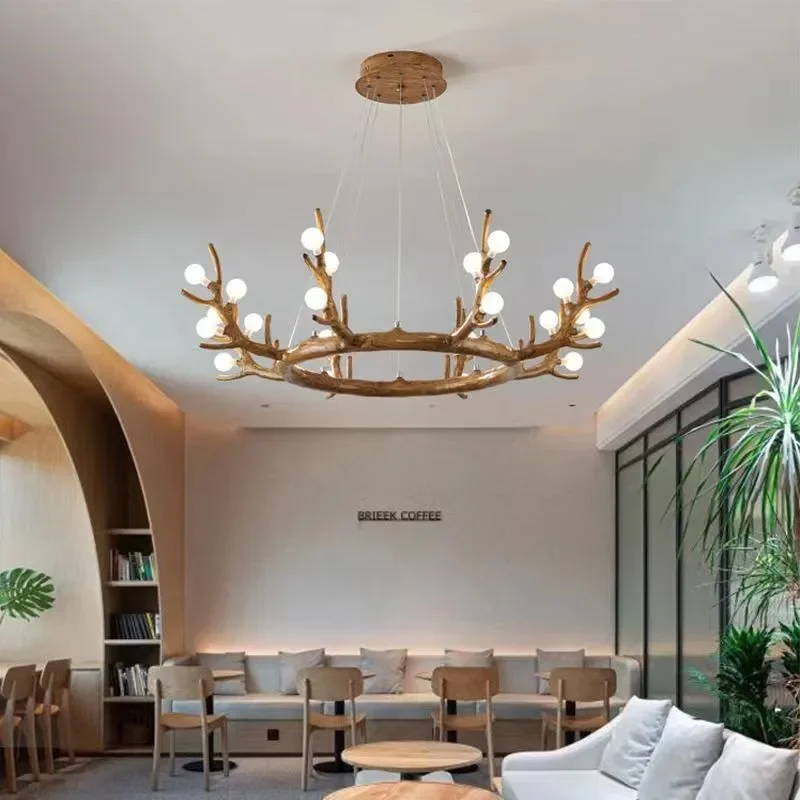 โคมไฟระย้าเรซิ่นทรงเขากวางสไตล์นอร์ดิก โคมไฟเพดานทรงกิ่งไม้ทันสมัย และโคมไฟตั้งโต๊ะสำหรับห้องนั่งเล่น ห้องนอน ตกแต่งบ้าน