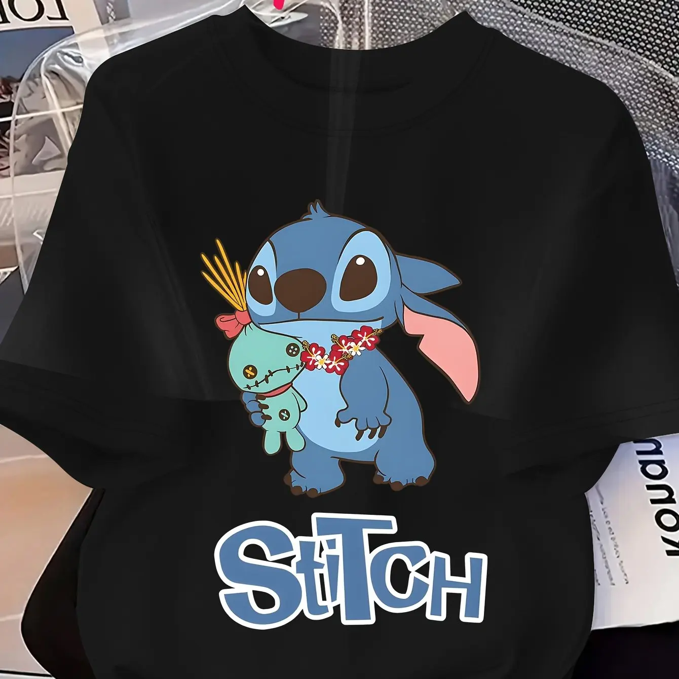 Disney Stitch Pattern T-Shirt Cotton Men's Women Streetwear Casual Trendy Oversized Loose Short Sleeve Unisex Event Outfit