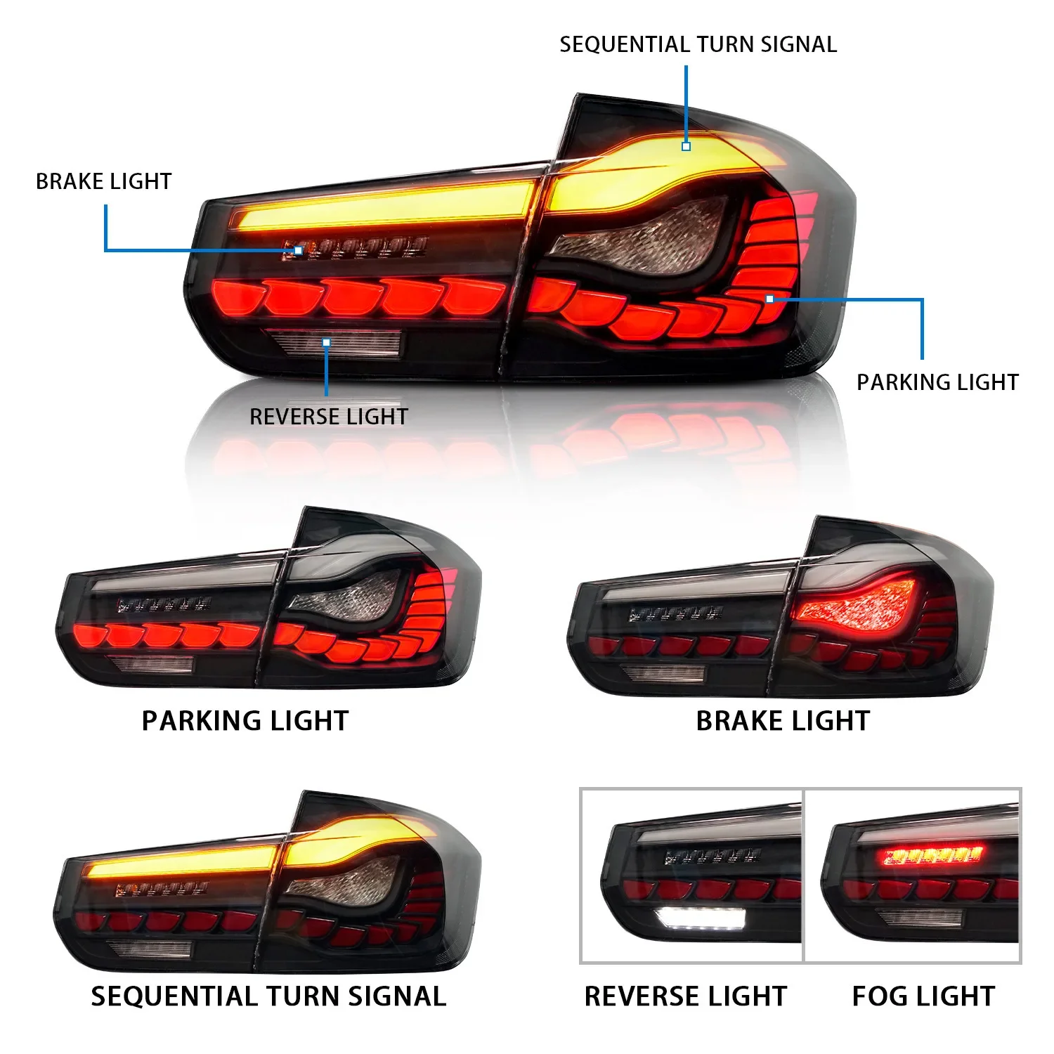 car lights for 2012 2018 BMW 3 Series F30 LED smoked taillight Dragon scale DK modificationscustom