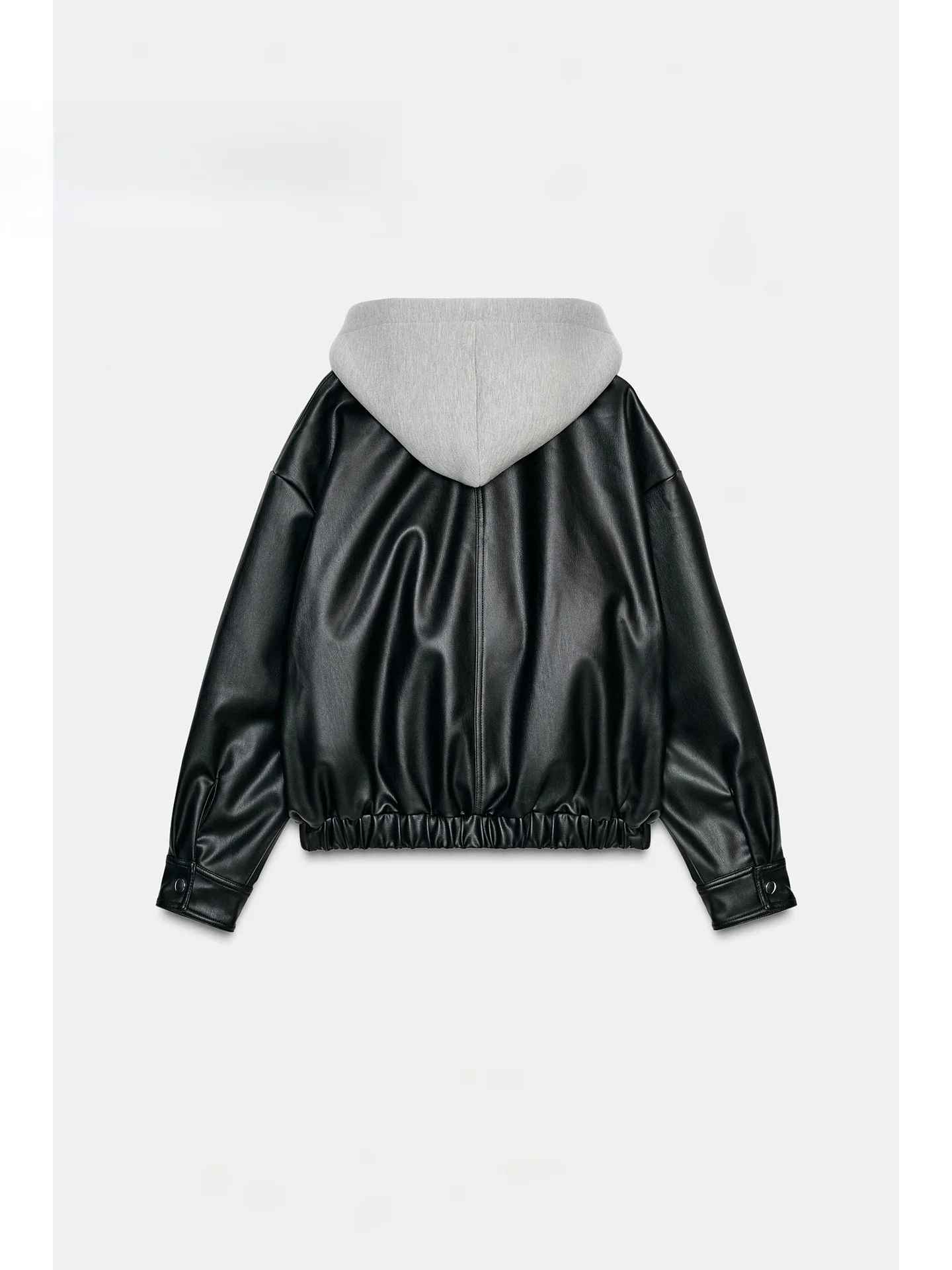 شتاء 2025 تأثير جلد غير رسمي Jaet المرأة فضفاض الربط Sle ملابس خارجية معطف طويل Sve سستة إغلاق معطف مقنع #2