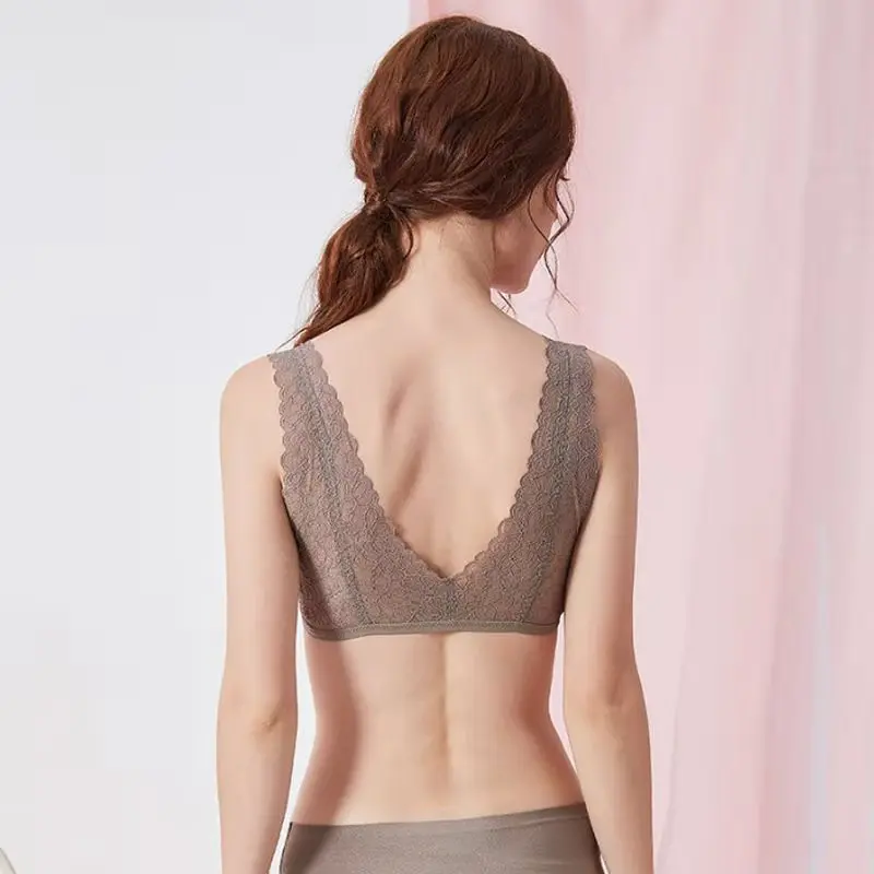 Women's Front-buckle Lingerie For Small Busts Anti-sagging Sexy Lace Bra Side Support Adjustable Bra Cup