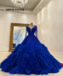 King Blue Long Sleeve Quinceanera Dresses Ball Gown For Sweet 16 Graduation Party Princess Vestido De 15 anosفساتين مناسبة رسم