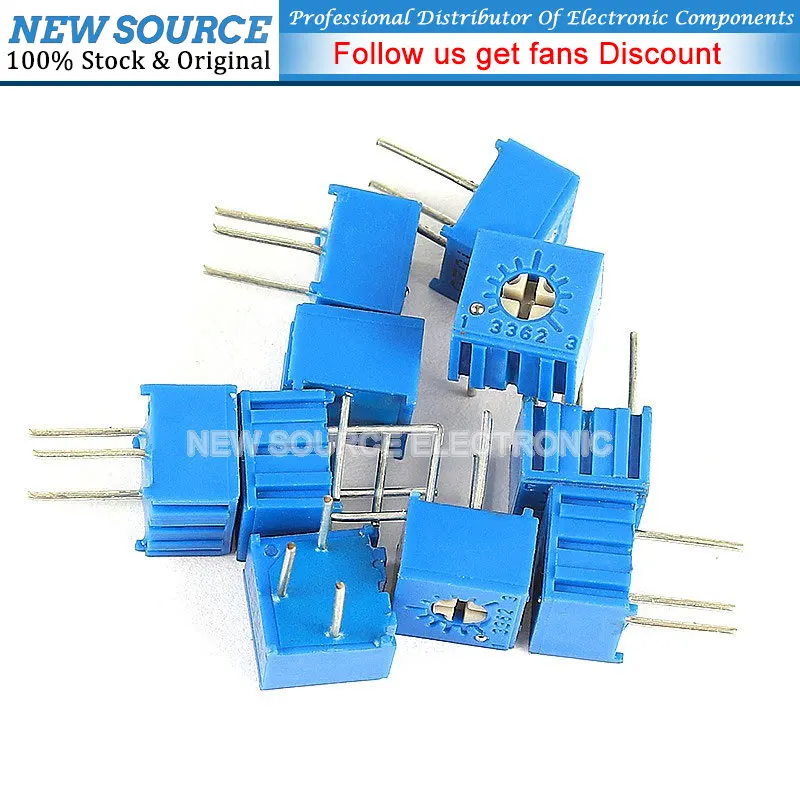 10pcs 3362P Series Resistance 101 201 501 102 202 502 103 Trimpo Trimmer Potentiometer 3362 500R 1K 2K 5K 10K 20K 50K 100K