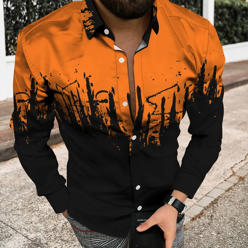 Long Sleeve Hawaiian Shirts Splating Ink 3d Printed Shirts Men Fashion Shirts Lapel Beach Blouse Mens Clothing Cuba Blouse