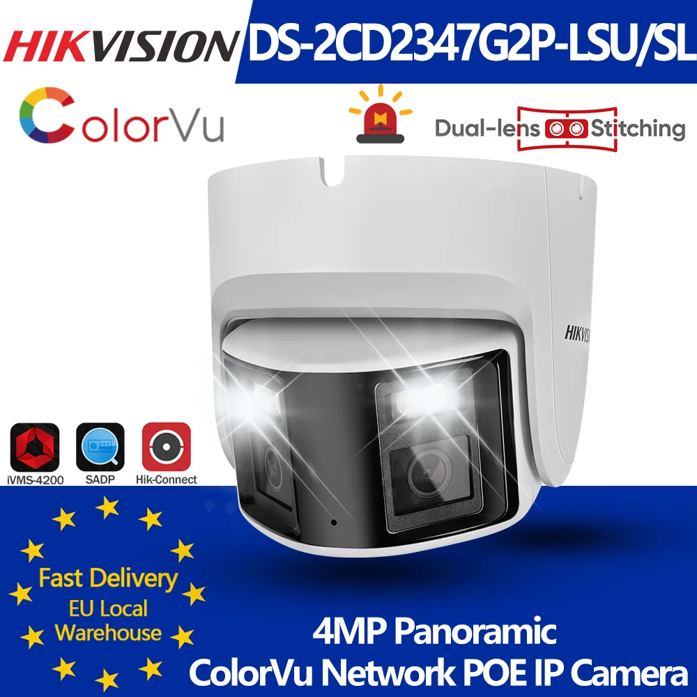 Hikvision 4MP Panoramische ColorVu Turret IP-camera DS-2CD2347G2P-LSU/SL Beveiliging Dubbele lens Kleur Nacht Ingebouwde microfoon Luidspreker - afbeelding 2