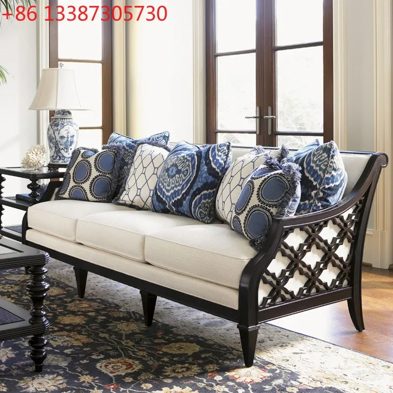 American neoclassical solid wood sofa combination Nordic living room simple light luxury rattan sofa