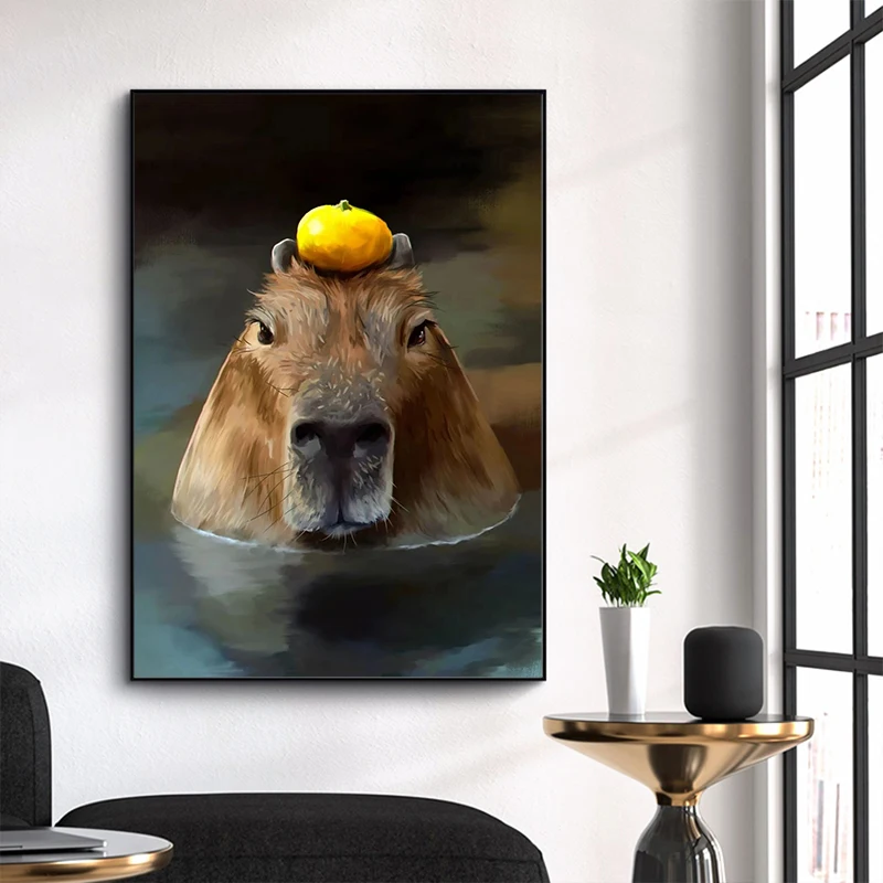 مضحك Capybara الحيوان ملصق ، جميل الإنترنت المشاهير ، قماش اللوحة ، جدار الفن ، صورة لغرفة المعيشة ، مكتب ديكور ، لطيف