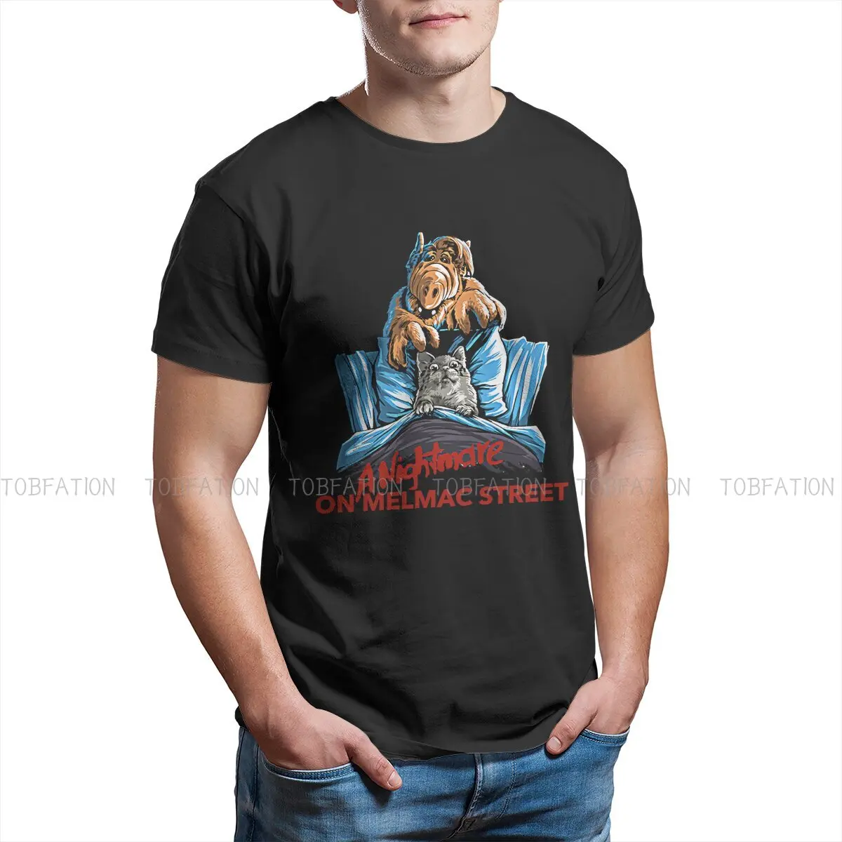 Nightmare on Melmac  Casual TShirt ALF The Animated Series Creative Streetwear Casual T Shirt Men Short Sleeve Gift Clothes