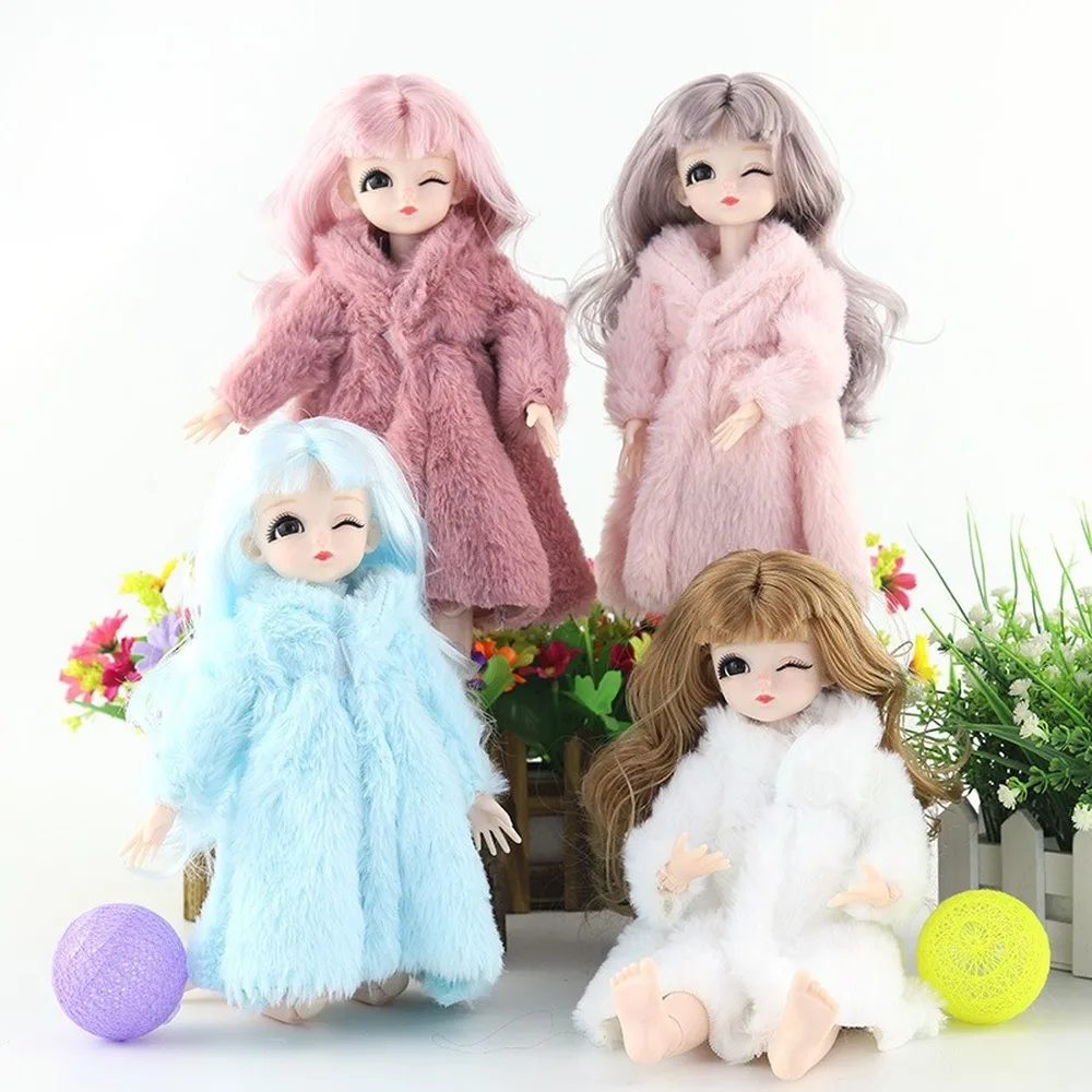 Multicolor 1 Set Long Sleeve Soft Fur Coat Tops Dress Winter Warm Casual Wear Accessories Clothes for Barbie Doll Kids Toy view 3