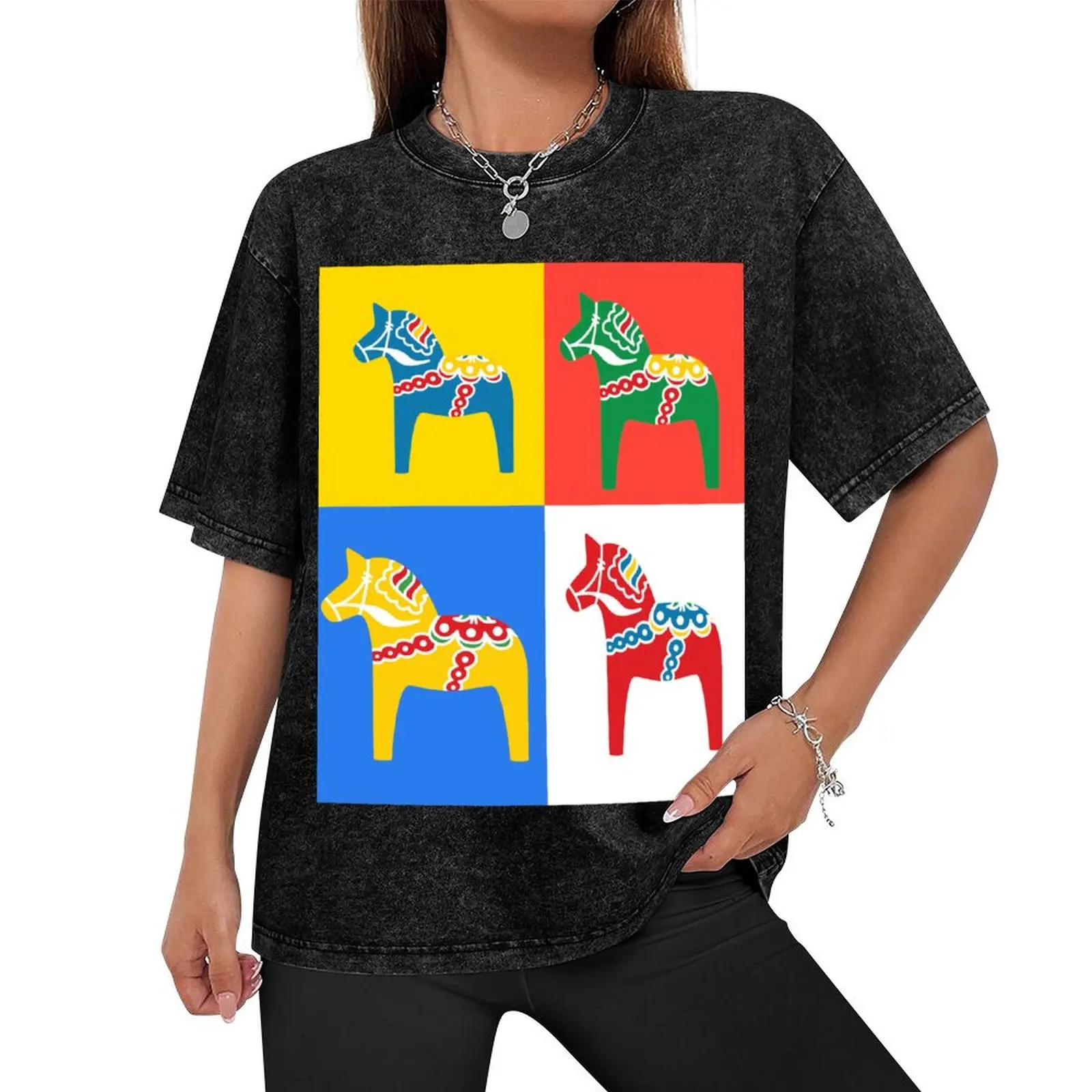 Dala Horses Dalarna Squares Sweden Horse Dalecarlian Swedish Colorful Dala Host T-Shirt tees tshirts personalised men clothes