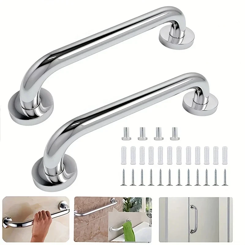 1/2pcs 30cm Stainless Steel Bathroom Tub Toilet Wall Grip Handle Handrail Grab Bar Shower Safety Support Handle Towel Rack