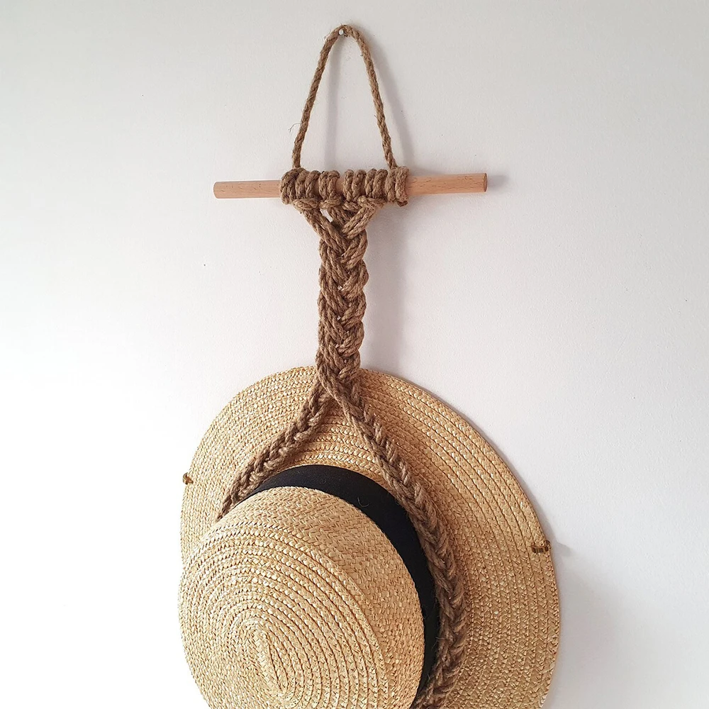 Handmade wall mounted type for hat Rustic Jute material hat holder on wall hanging