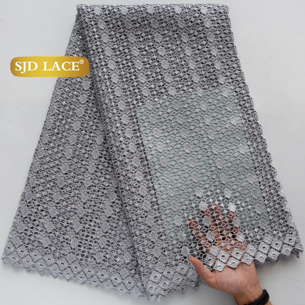 SJD LACE African Guipure Cord Lace Fabrics with Stones 5 Yards 2026 Latest Water Soluble Lace For Women Wedding Party Dress 5021