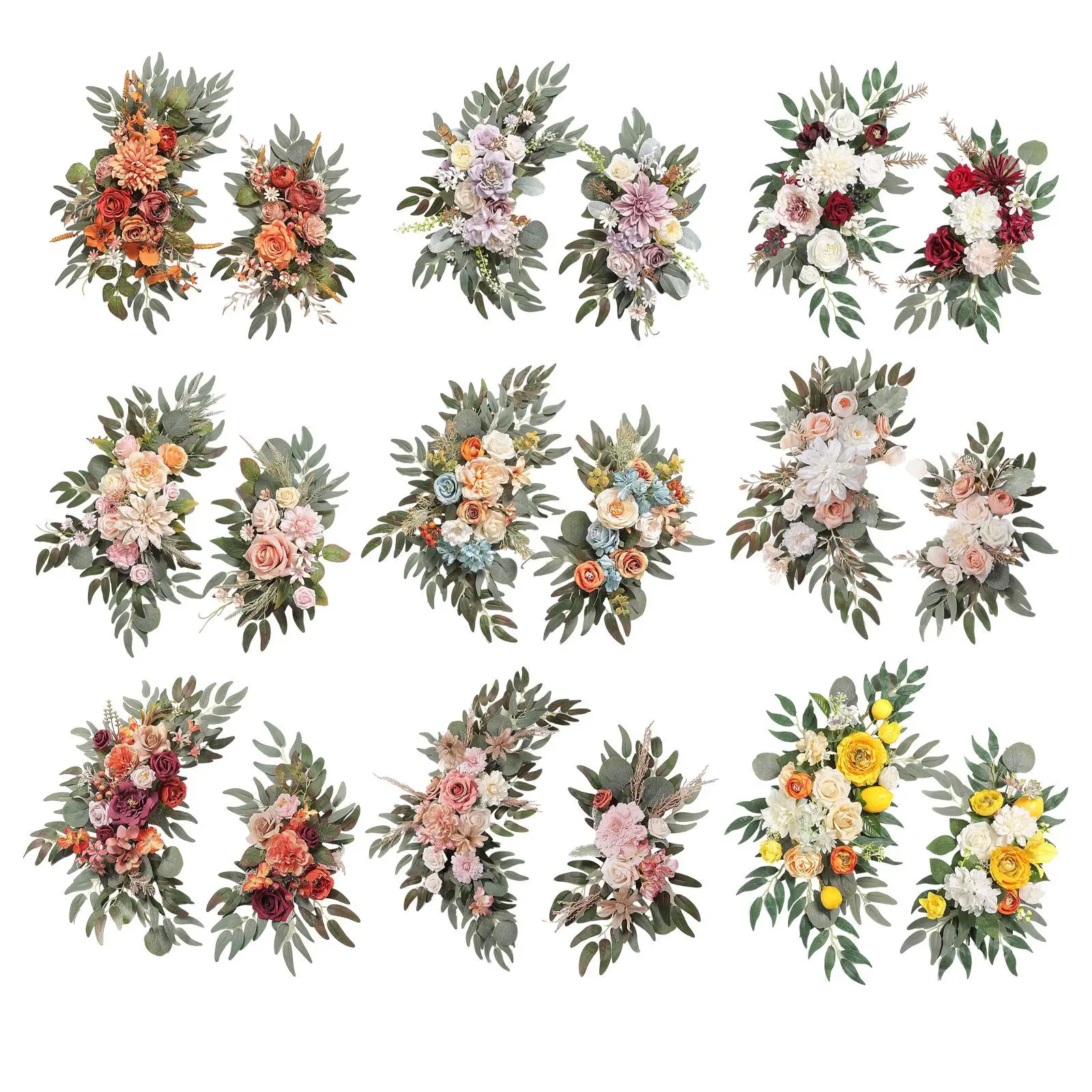 2 個のシルクフラワーウェディングアーチリースハンギング素朴な、造花盗品花の背景ドア結婚式の車のセレモニー