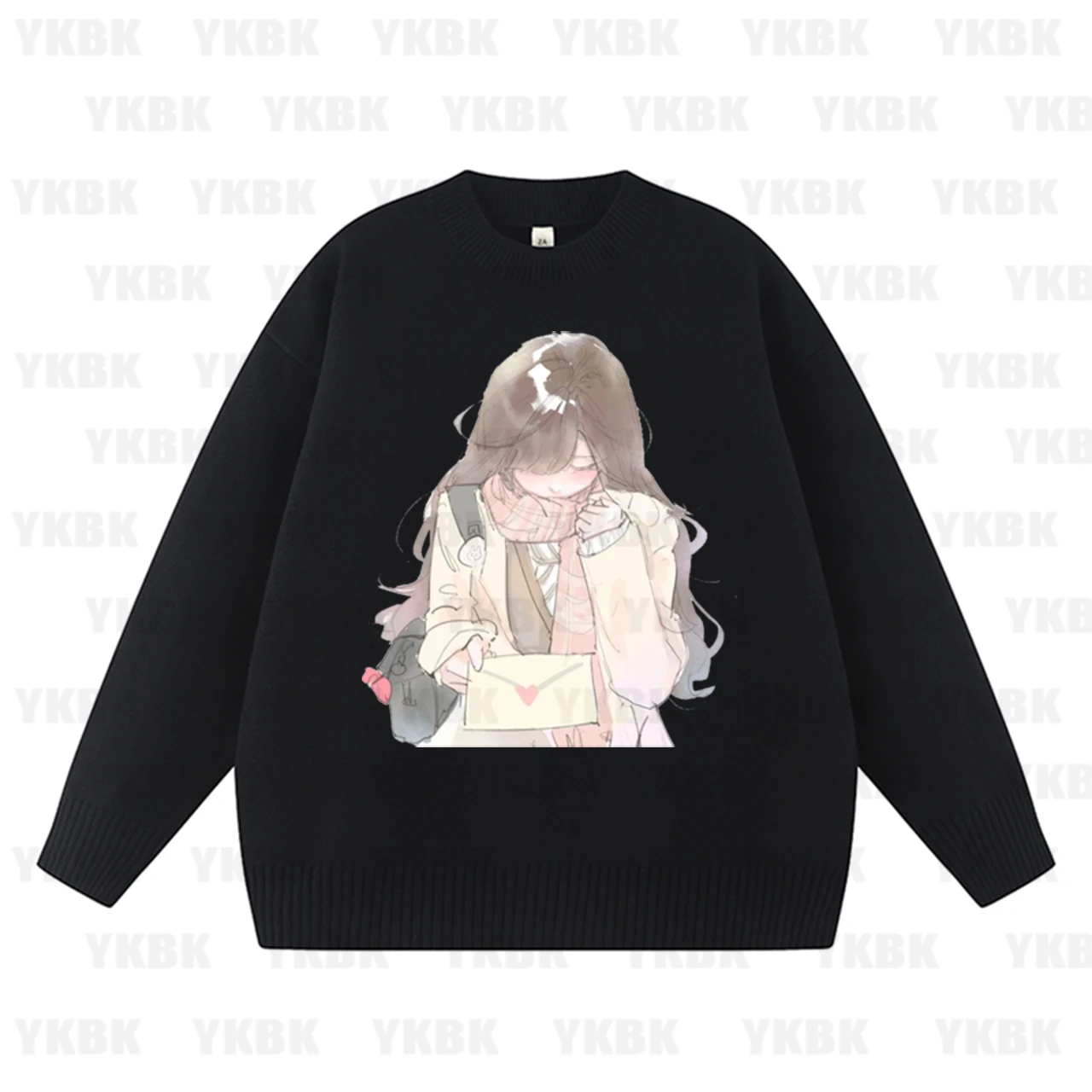 

Уличная одежда, стильный свитер с принтом аниме, женский повседневный свободный крой, Harajuku Influence, дизайн японского языка