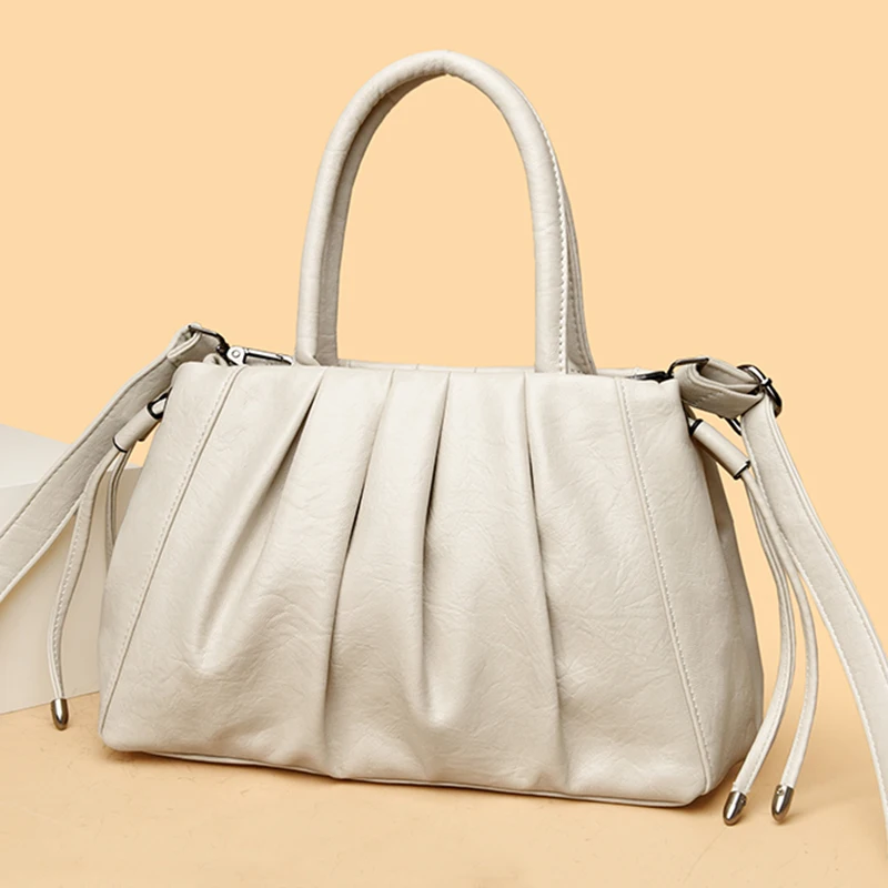 Ladies Soft PU Pleated Cloud Handbag  Casual Removable Strap Shoulder Crossbody Sling Bag for Daily Commute Shopping