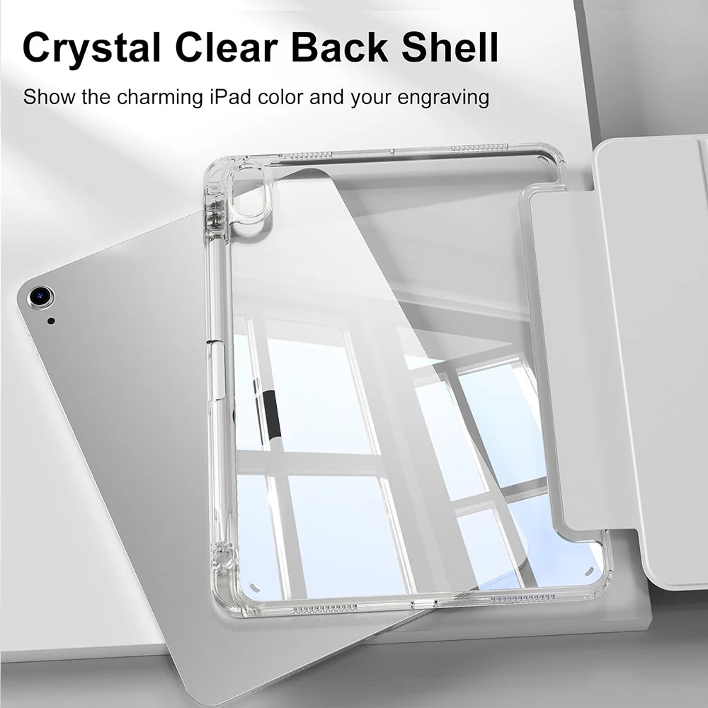 حافظة لجهاز iPad 10.2 2019 2020 2021 7th 8th 9th gen مع حامل قلم رصاص وظهر شفاف صلب وإطار ناعم مقاوم للصدمات من مادة TPU #5