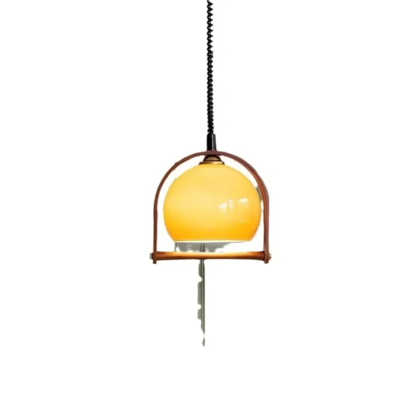 

SANDYHA Medieval Glass Chandelier Retractable Solid Wood Pendant Light for Restaurant Bar Island Table Dining Room Bedroom