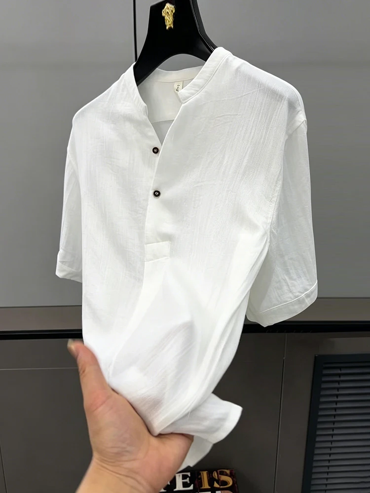  Lightweight Men's Short Sleeve Shirt Casual Fashionable Five-Point Top Breathable Comfortable Urban Style Summer Wear