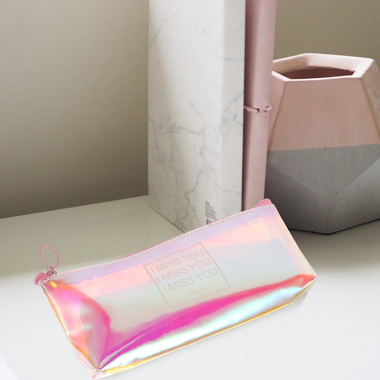 

Shiny Portable PVC Pen Bag Purple Large Capacity Waterproof Organizer for Cosmetics Stationery Travel School