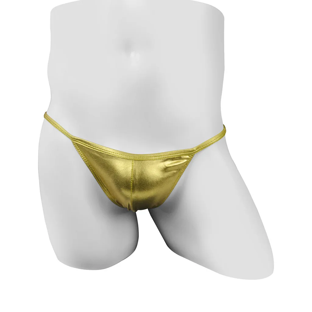 Men's Faux Leather Low-Rise Brief, Shiny Metallic Sexy Underwear