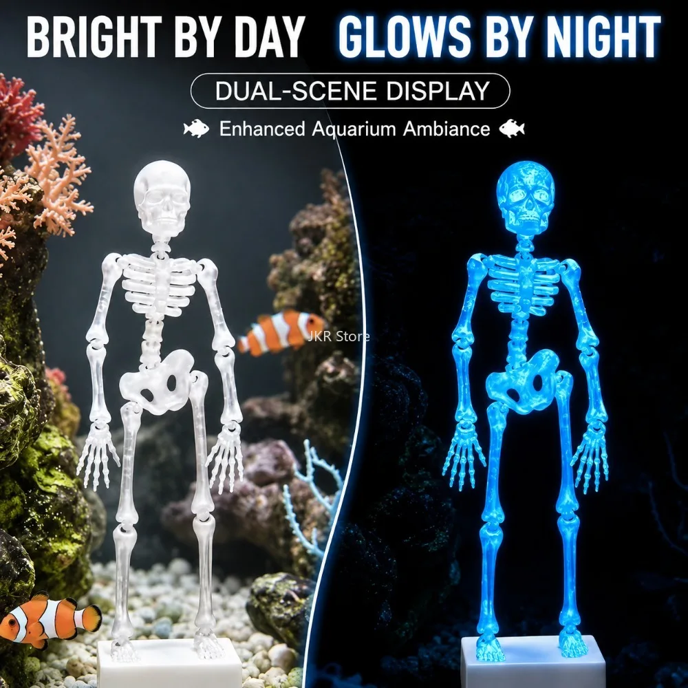Air Powered Skeleton Aquarium Bubbler 3D Printed Skull Ornament with Tube Fish Tank Decor Gothic Home Aquarium Accessory