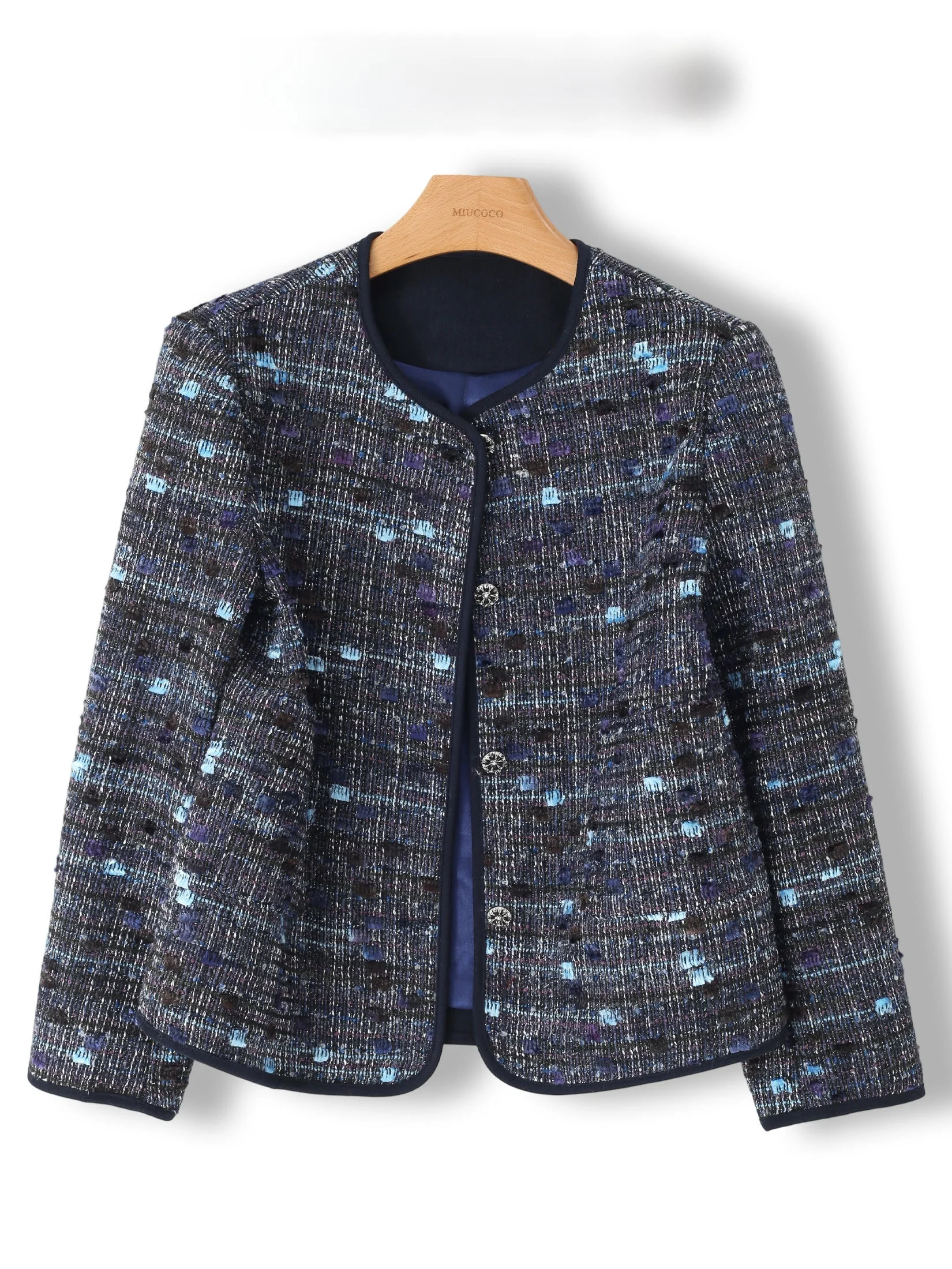 

Women's Knitted Tweed Jacket round Neck Single Button Small Fragrance Style Straight Cut Long Sleeve Outerwear for Autumn