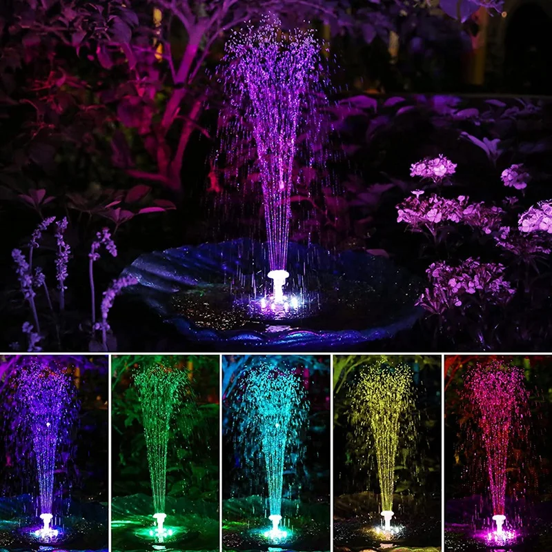 Solar Fountain Pump , 3.5 W 180 Mm Solar Fountain With LED Light, 3000 Mah Battery With 6 Models , Solar Pond Pump