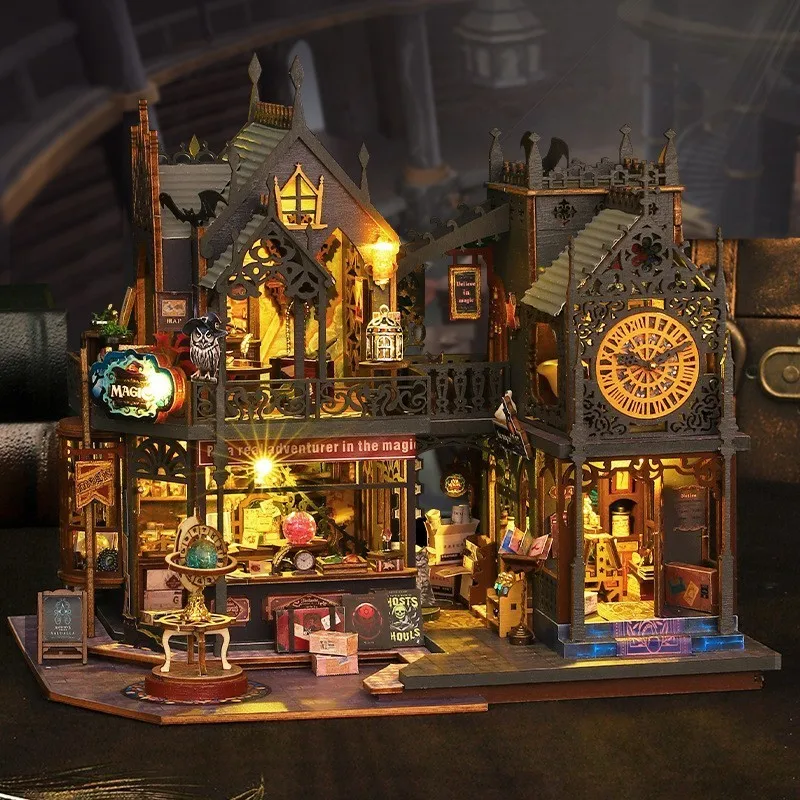 X Magic City Casa DIY Kit de Construção de Miniatura de Casa de Bonecas de Madeira com Móveis e Luzes LED para Presentes de Aniversário e Natal para Meninas e Meninos