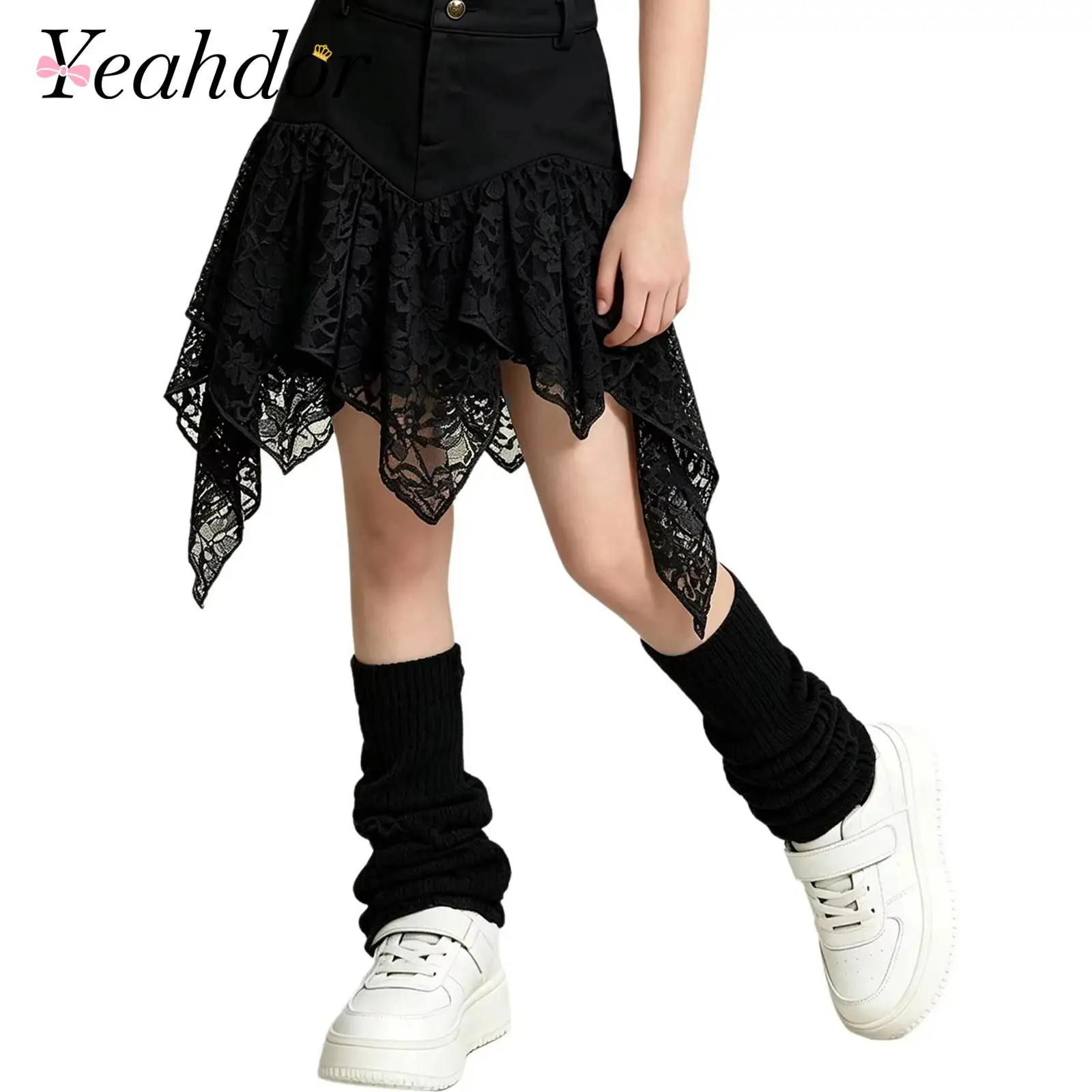 Kids Lace Y2K Skirt for Girls Jazz Dance Costume Irregular Flowy Patchwork Skirt Skirt for Birthday Party Dancing Streetwear