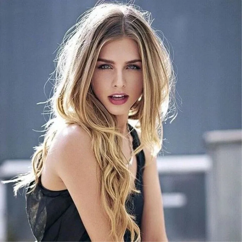 

Модные женские парики из натуральных человеческих волос, длинные, коричневые с блондом, волнистые, 24 дюйма